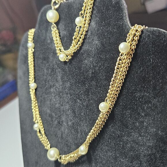*Sale* Vtg 1970s Emmons Scenario Faux Pearl Bead Gold Tone Necklace Bracelet - Picture 5 of 13